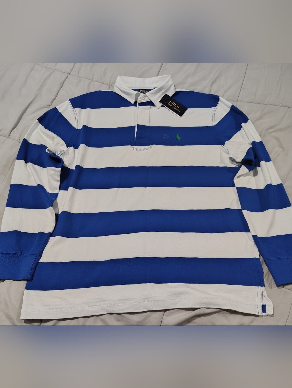 NWT Polo Ralph Lauren Classic Fit Striped Rugby Shirt Blue White Large
